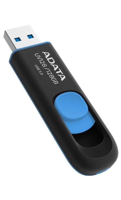 128 GB . USB kľúč . ADATA DashDrive™ Classic UV128 USB 3.0, čierno-modrý AUV128-128G-RBE