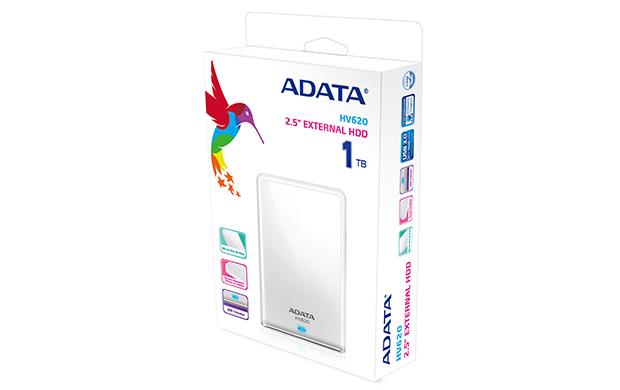 ADATA HV620S 2.5 '' externý HDD, 1TB USB3, štýlový, biely (verzia slim) AHV620-1TU3-CWH-S