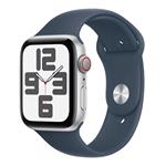 Apple Watch SE GPS + Cellular 44mm Silver Aluminium Case with Storm Blue Sport Band - M/L MRHJ3QC/A