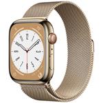 Apple Watch Series 8 GPS + Cellular 45mm Gold Stainless Steel Case with Gold Milanese Loop mnkq3cs/a