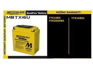 Batéria Motobatt pro motocykly MBTX16U (19Ah, 12V, 4 vývody)