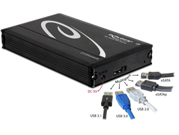 Delock 2.5” externí skříň pro SATA HDD s připojením na Multiport SuperSpeed USB 10 Gbps (USB 3.1 Gen 2) (až do 15 42556