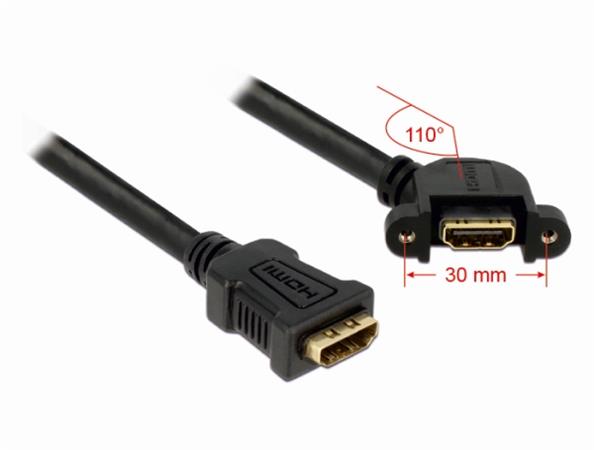 Delock Cable HDMI A samice > HDMI A samice přišroubovatelná 110° nahnutá 25 cm 85101