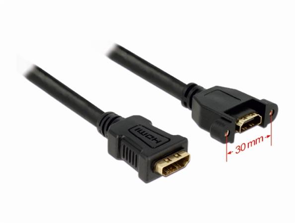 Delock kabel HDMI A samice > HDMI A samice přišroubovatelná 25 cm 85100