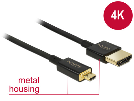 Delock Kabel High Speed HDMI s Ethernetem - HDMI-A samec > HDMI Micro-D samec 3D 4K 0,5 m Slim Premium 84788