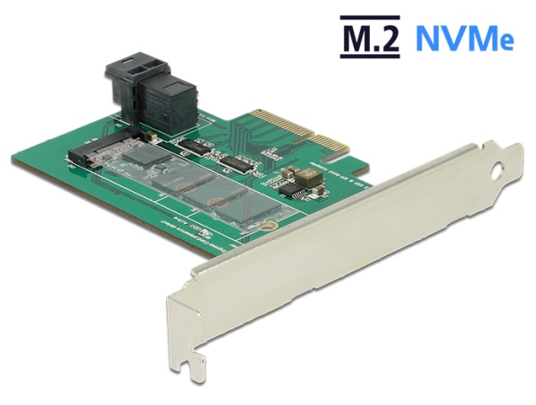 Delock PCI Express Card > 1 x internal NVMe M.2 PCIe / 1 x internal SFF-8643 NVMe – Low Profile Form Factor 89517