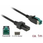 Delock PoweredUSB kabel samec 12 V > 2 x 4 pin samec 1 m pro POS tiskárny a terminály 85482