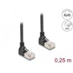 Delock Síťový kabel rozhraní RJ45, Cat.6A, S/FTP, Slim, zalomený nahoru / nahoru o 90°, 0,25 m, černý 80279