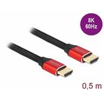 Delock Ultra vysokorychlostní HDMI kabel, 48 Gbps, 8K 60 Hz, červená 0,5 m certifikovaný 85772