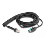 Delock Vinutý kabel ze zástrčkového konektoru RJ50 na zástrčkový konektor PoweredUSB, zástrčkový, 12 V, 3 m, černý 87995