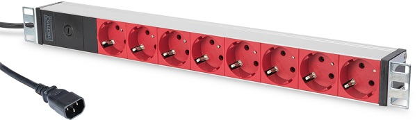 DIGITUS Professional aluminum outlet strip with pre-fuse, 8 safety outlets, 2 m supply IEC C14 plug DN-95410-R