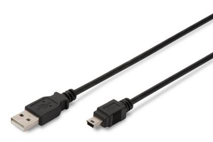 Digitus USB kábel USB A samec na B-mini 5pin samec, 2x tienený, 1,8m, čierny
