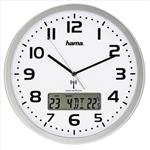 HAMA nástěnné hodiny Extra/ průměr 30 cm/ řízené rádiovým signálem/ s datem a teplotou/ 2x AA baterie/ bílo-stříb 186333