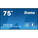 iiyama ProLite LFDs, 190.5 cm (75''), 4K, USB, RS232, Ethernet, Wi-Fi, Android, kit (RS232), black LH7554UHS-B1AG