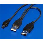 KABEL USB 2.0 Y kabel 2x USB A(M) - miniUSB 5pinB(M), 1m