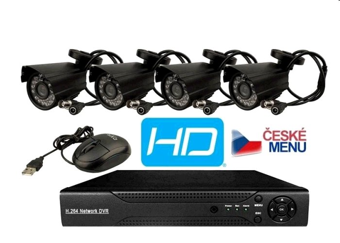 Kamerový set DVR + 4 kamery HD analog, venkovní s IR AHD4