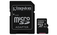 Kingston Micro Secure Digital Card, 128GB, micro SDXC, SDC10G2/128GB, UHS-I, s adaptérom