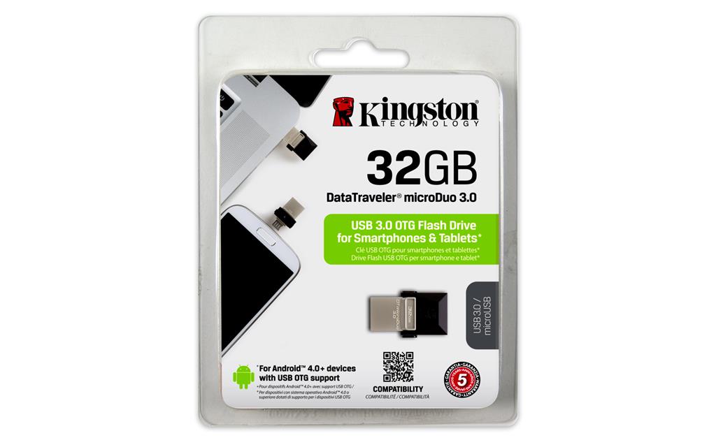 Kingston USB flash disk OTG, 3.0/microUSB, 32GB, DataTraveler microDuo, čierny, strieborný, DTDUO3/ DTDUO3/32GB