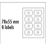 Logo etikety na CD 78mm x 55mm, A4, matné, biele, 8 etikiet, CD-R card, 140g/m2, balené po 25 ks, p 12378