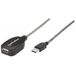 Manhattan kábel, USB 2.0 A/A predlžovací aktívny, 5m, strieborný, blister