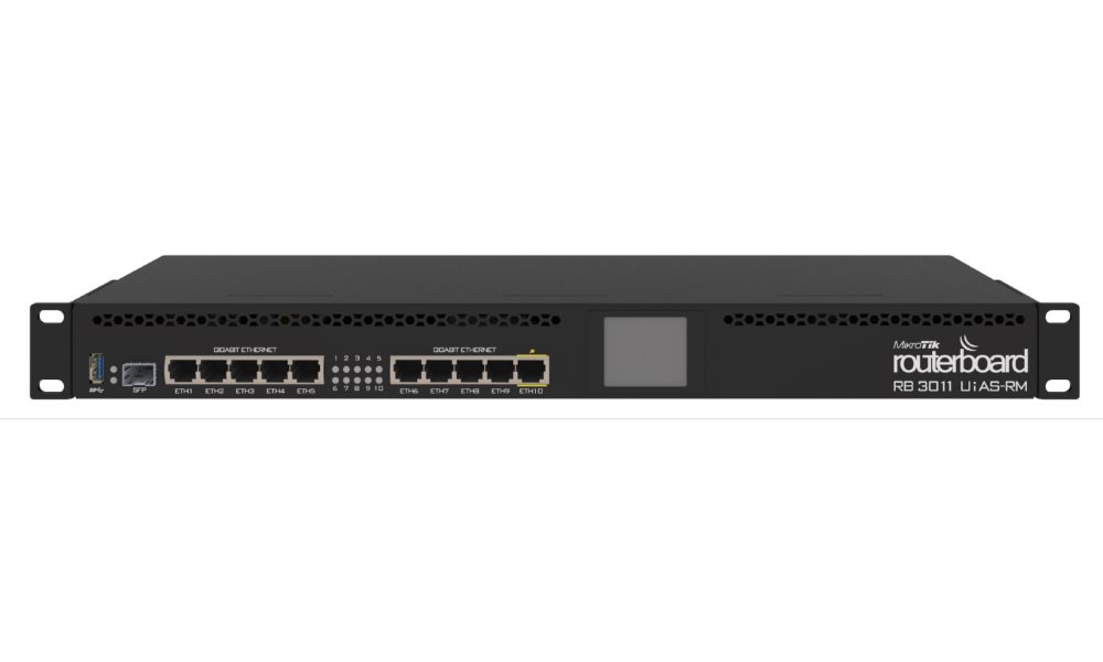MikroTik RouterBOARD RB3011UiAS-RM 10x Gbit LAN, USB 3.0, SFP, do racku, PoE, do 19" racku, RouterOS L5
