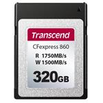 Transcend 320GB CFexpress 860 NVMe PCIe Gen3 x2 (Type B) paměťová karta, 1750MB/s R, 1500MB/s W TS320GCFE860
