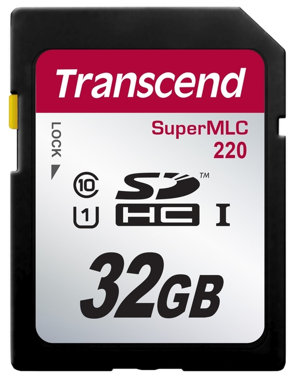 Transcend 32GB SDHC220 (Class 10) UHS-I U1 SuperMLC paměťová karta, 95 MB/s R, 80 MB/s W TS32GSDC220