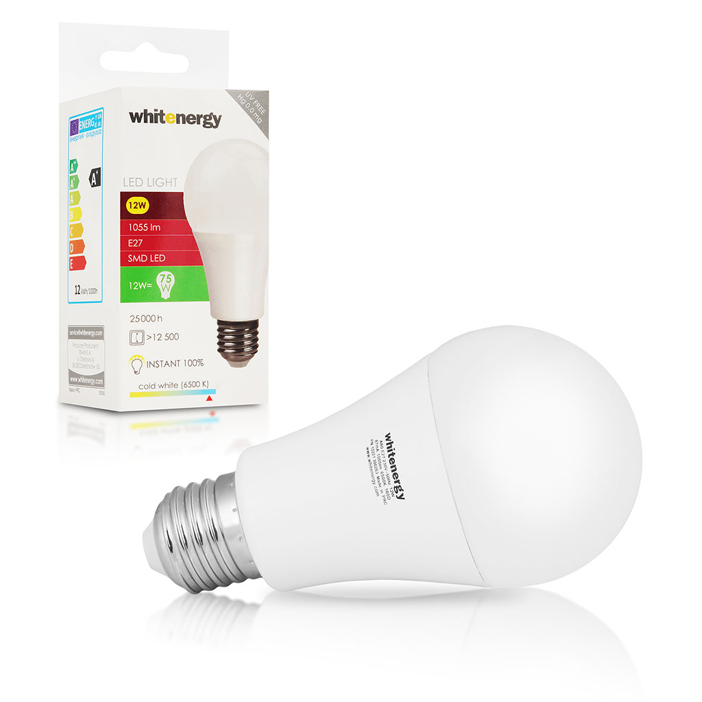 Whitenergy LED žiarovka |E27|16 SMD 2835|12W|230V | mlieko|studená biela | A60