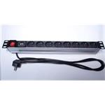 PremiumCord Panel napájecí 1U do 19" racku, 8x230V, přepěťová ochrana, 2m kabel, vypínač PDU-F10G08S/SURGE