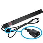 19" rozvodný panel 8x230V/10A, ČSN, přívodní kabel do UPS (IEC320 C14), vypínač, indikátor napětí, kabe ZASUVKA8B-19-C14