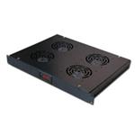 19" ventilační jednotka, 4 ventilátory, LCD display, termostat, hloubka 350mm, černá SFAN1U4T-B-EK