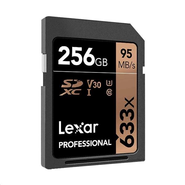 256GB Lexar® Professional 633x SDXC™ UHS-I cards, up to 95MB/s read 45MB/s write C10 V30 U3, Global LSD256CB633