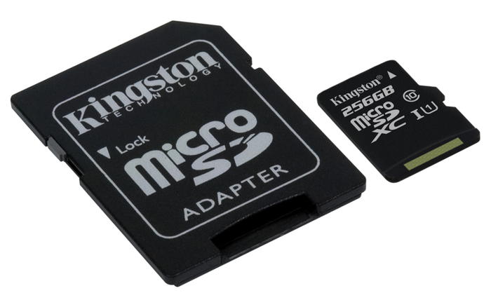 256GB microSDXC Kingston CL10 UHS-I 80R + SD adap. SDCS/256GB