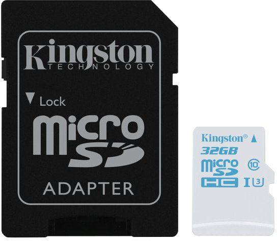 32 GB . microSDHC akčná karta Kingston UHS-I U3 90R/45W + adaptér SDCAC/32GB