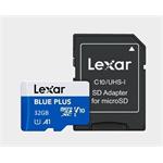 32GB Lexar® Blue Plus microSDHC UHS-I with SD adapter, up to 100MB/s read C10 A1 V10 U1 LMSBLPL032G-BNANG