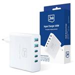 3mk cestovní nabíječka Hyper Charger 140W, GaN 3x USB-C (PD) / 2x USB, bílá 5903108492379