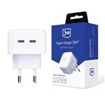 3mk cestovní nabíječka Hyper Charger 35W, GaN, 2x USB-C (PD), bílá 5903108527248