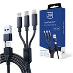 3mk nabíjecí kabel Hyper Cable 3in1 USB-A/C na USB-C/Micro USB/Lightning 1.5m, černá 5903108541244
