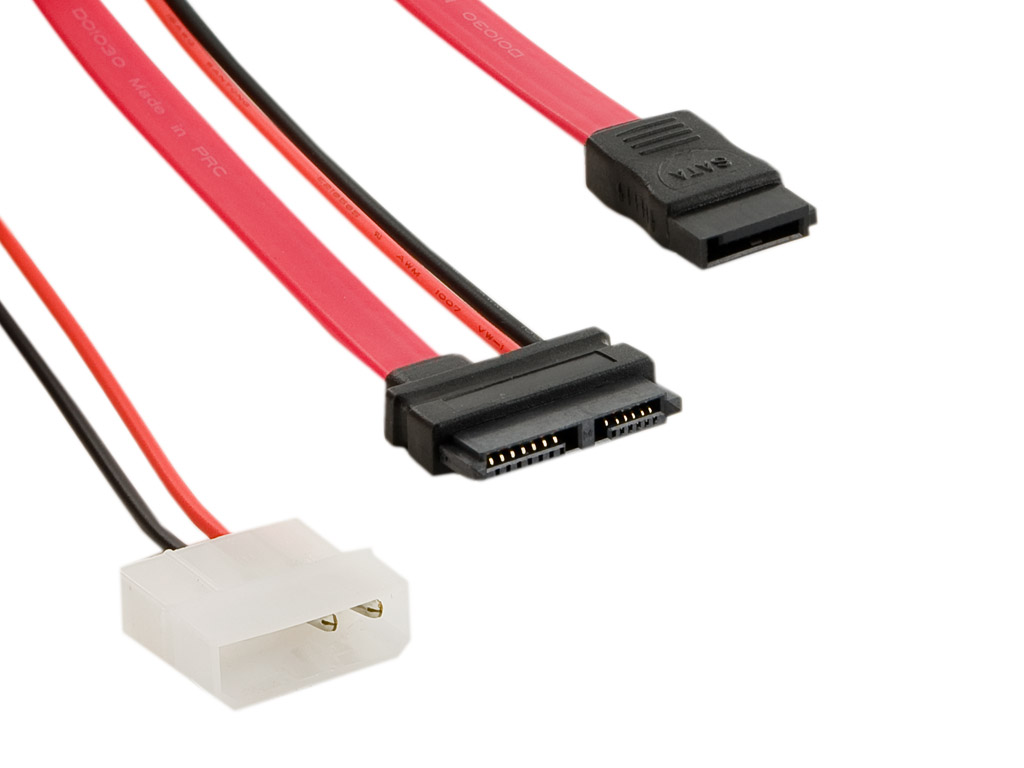 4World HDD kábel | SATA 3 | 13pin Slimline SATA (F) - 7pin SATA (F) & LP4 | 30cm