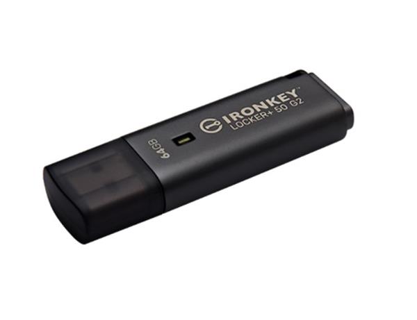 64 GB . USB 3.2 kľúč . Kingston IronKey Locker+ 50 G2, strieborný ( r145MB/s, w115MB/s) IKLP50G2/64GB