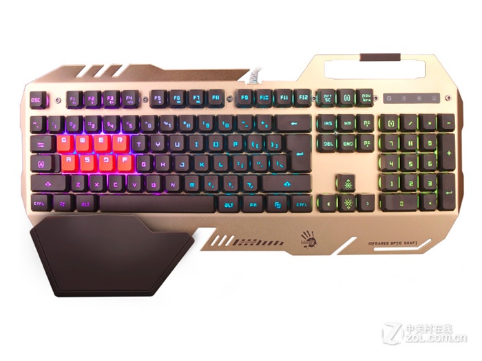 A4tech Bloody B418 silver podsvícená herní klávesnice, 8 mechanických infračervených kláves, USB, CZ B418 golden