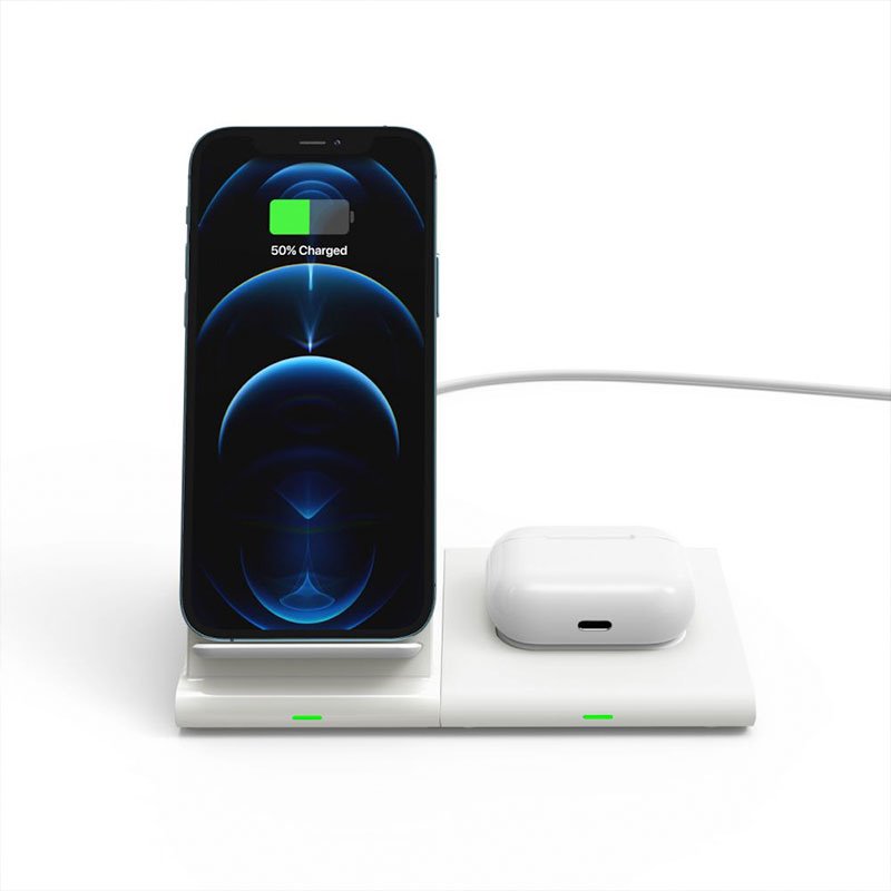 Adam Elements Omnia Q2x 2-in-1 Wireless Charging Station - White AEAPAADQ2XOGWH
