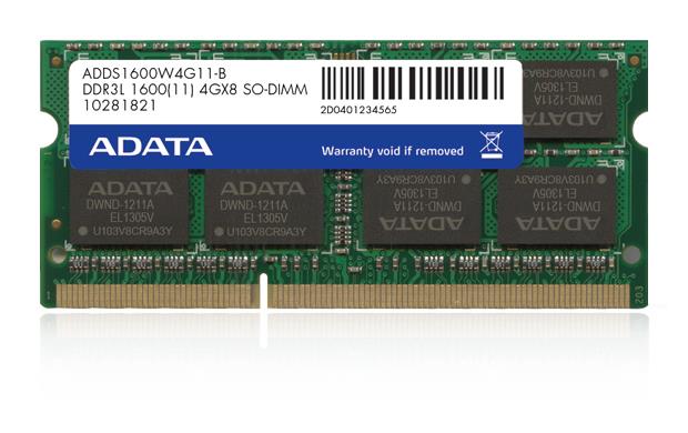 ADATA 4GB 1600MHz DDR3L CL11 SODIMM 1.35V Retail ADDS1600W4G11-R