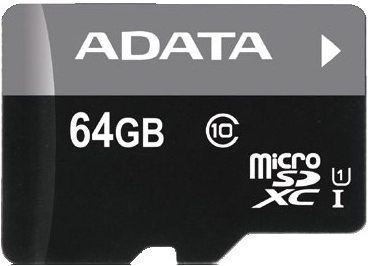 ADATA 64GB MicroSDXC Premier,class10 with Adapter AUSDX64GUICL10-RA1