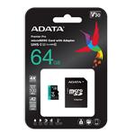 ADATA 64GB Premier Pro MICROSDXC, R/W up to 100/80 MB/s, with Adapter AUSDX64GUI3V30SA2-RA1