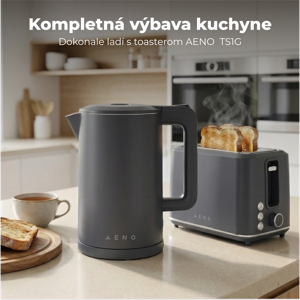 AENO Rychlovarná kanvica EK13G - 1,7l, dvojstenná stena, automatické vypnutie, nerezové vnútro, sivá AEK0013G