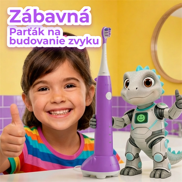 AENO sonická detská zubná kefka DB9V, farba fialová,3 režimy,3 náhradné hlavice,batéria 600 mAh,19200 vibrácií/ ADB0009V
