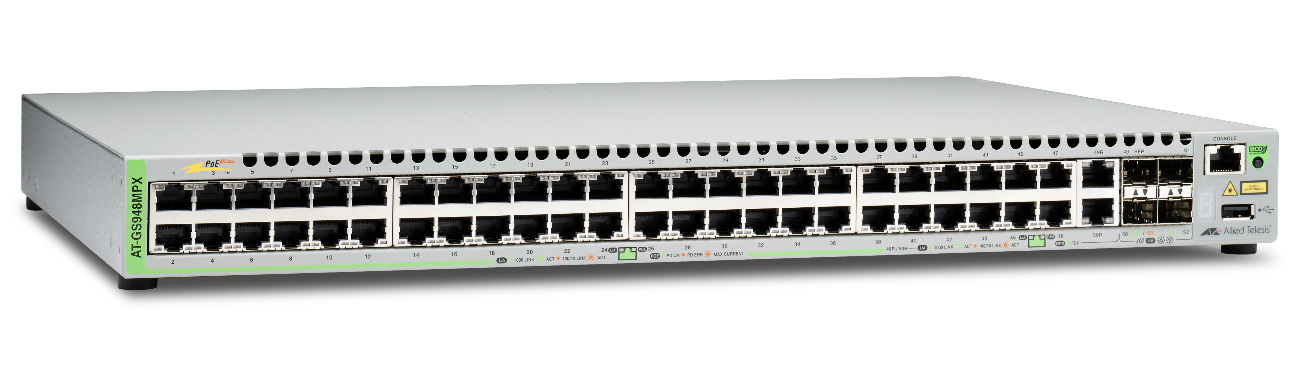 Allied Telesis CentreCOM AT-GS948MPX - Přepínač - řízený - 48 x 10/100/1000 (PoE+) + 2 x kombinace AT-GS948MPX-50
