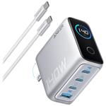 Anker Prime nabíječka/ 140W/ 3x USB-C/ USB/ displej/ stříbrná + USB-C kabel B2697G41
