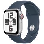 Apple Watch SE GPS + Cellular 40mm Silver Aluminium Case with Storm Blue Sport Band - S/M MRGJ3QC/A